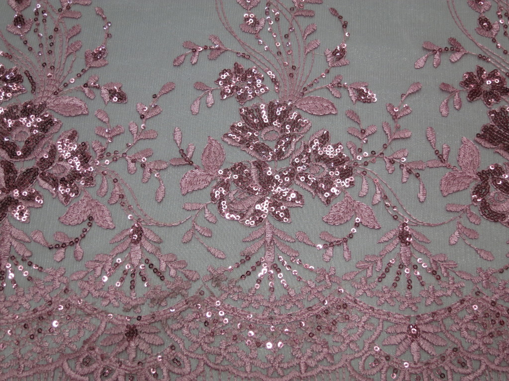 Pink Lace with Flowers Made of Sequins