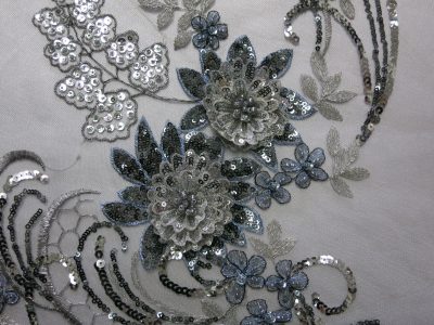 Silver 3D Beaded Embroidered Lace Sequin Mesh Fabric from Fabric Universe
