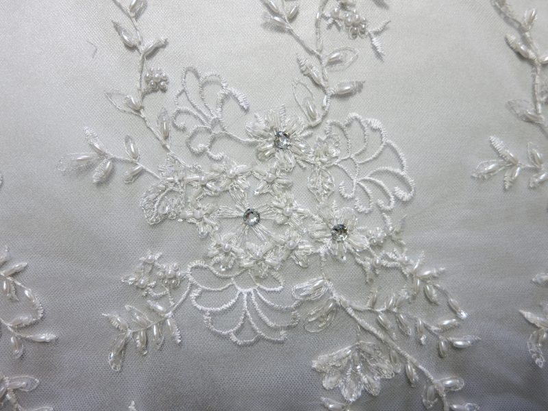 White Rhinestone Beaded Lace Sequin Mesh Embroidered Fabric
