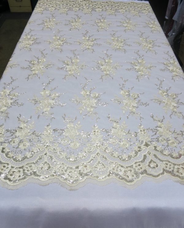Champagne Floral Lace Sequin Fabric