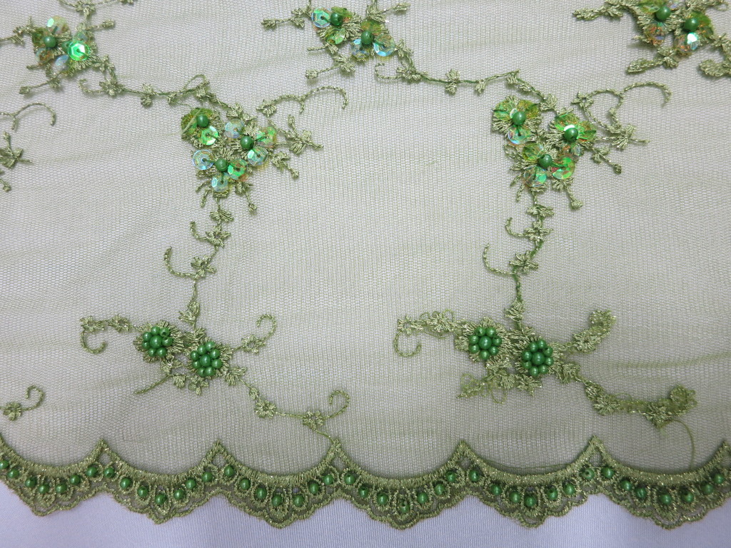 Fabric By The Yard Olive Green Beaded Lace 3d Embroidery Floral Flower –  Diva Style Textiles