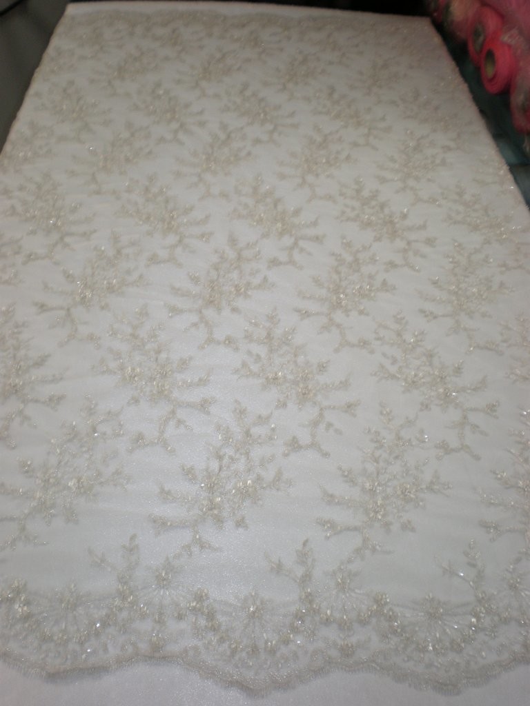 Off white beaded lace & sequins fabric - Fabric Universe