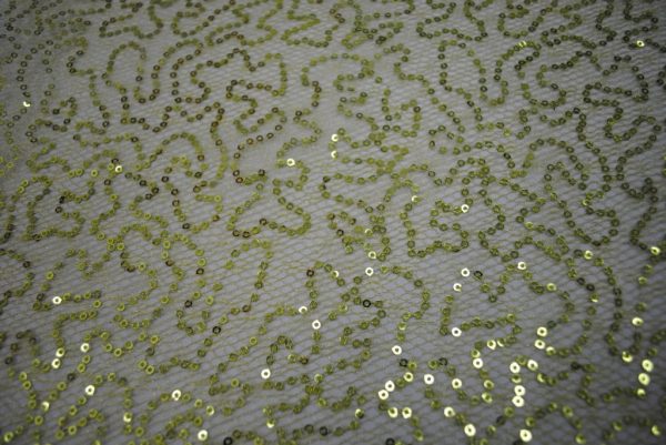 Lime sequins on spider mesh fabric - Fabric Universe