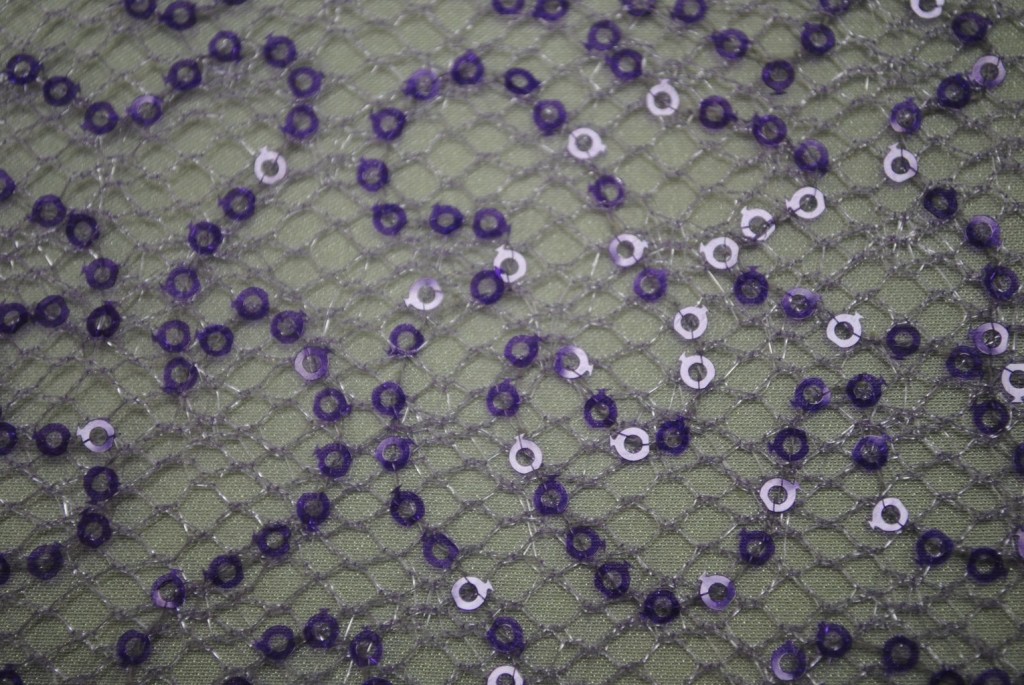 Lilac sequins on spider mesh fabric - Fabric Universe