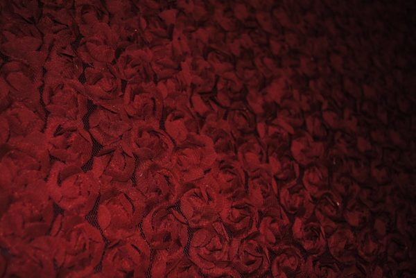 Red baby flowers on mesh ground fabric - Fabric Universe