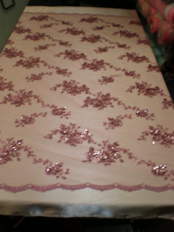 Dusty-Rose Flowers Made of Sequins on Mesh