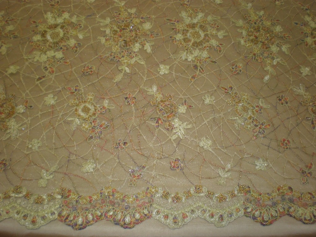 Gold Embroidered Beaded Lace Fabric: Sequins, Crystals, Flowers & Metallic  Thread