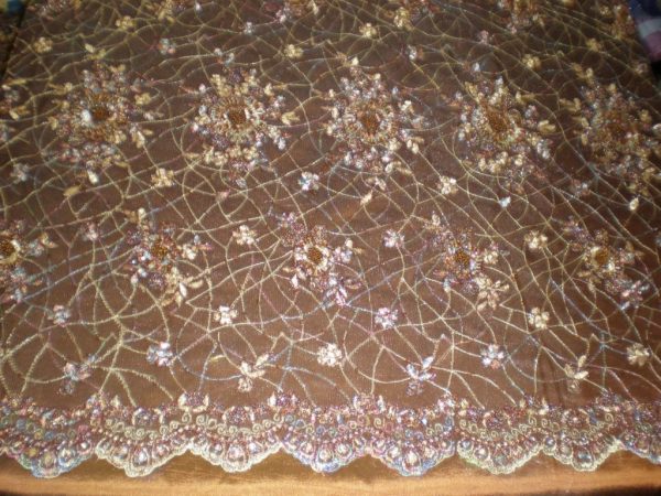 Brown Hand Beaded Lace