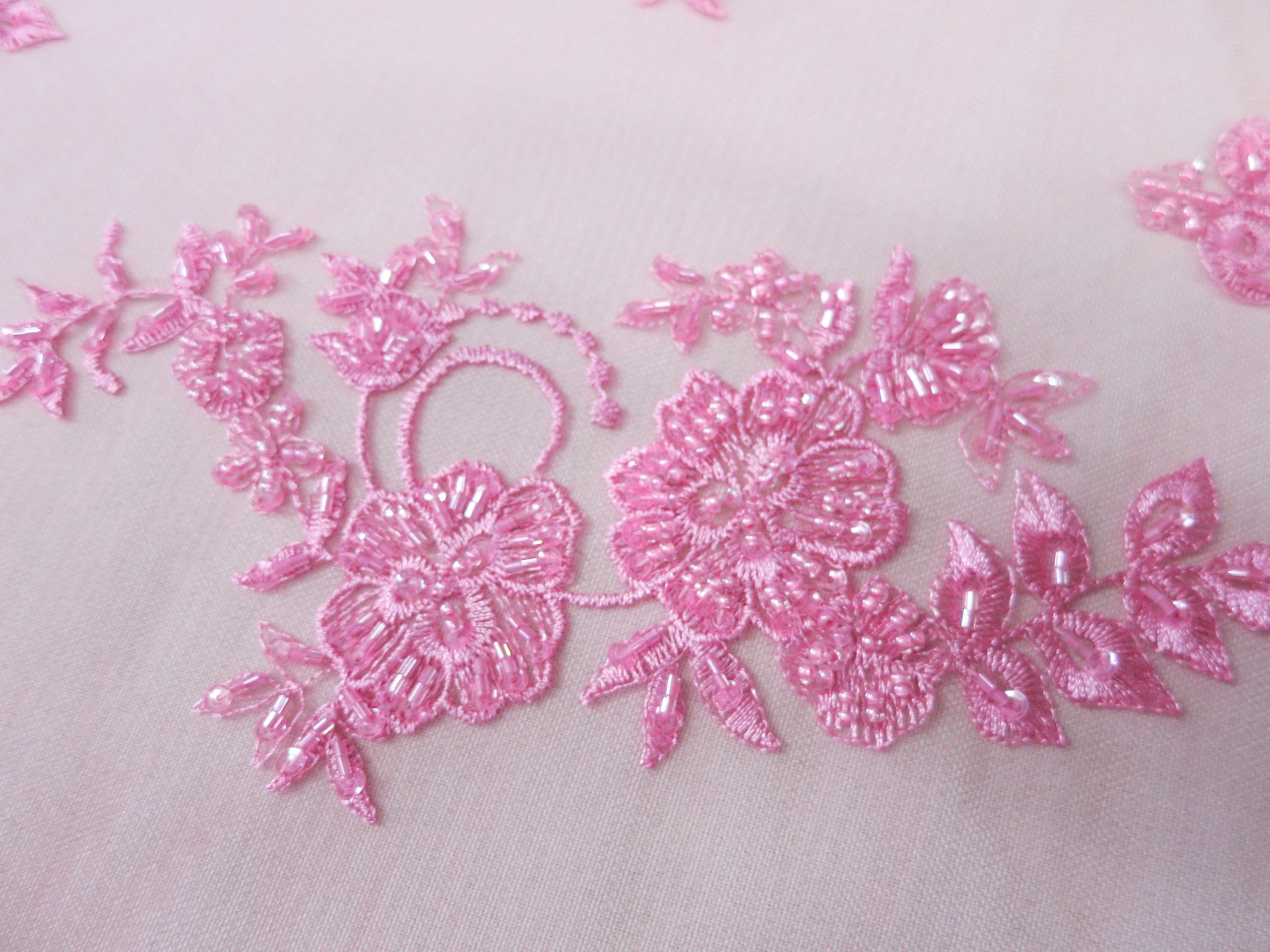 Pink Mesh with Embroidery Beaded Lace by fabric universe