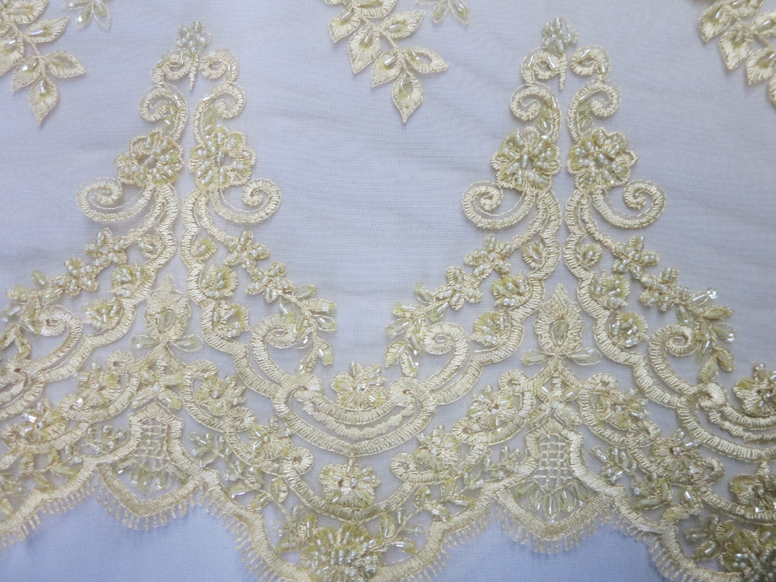 Beige Mesh with Embroidery Beaded Lace by fabric universe