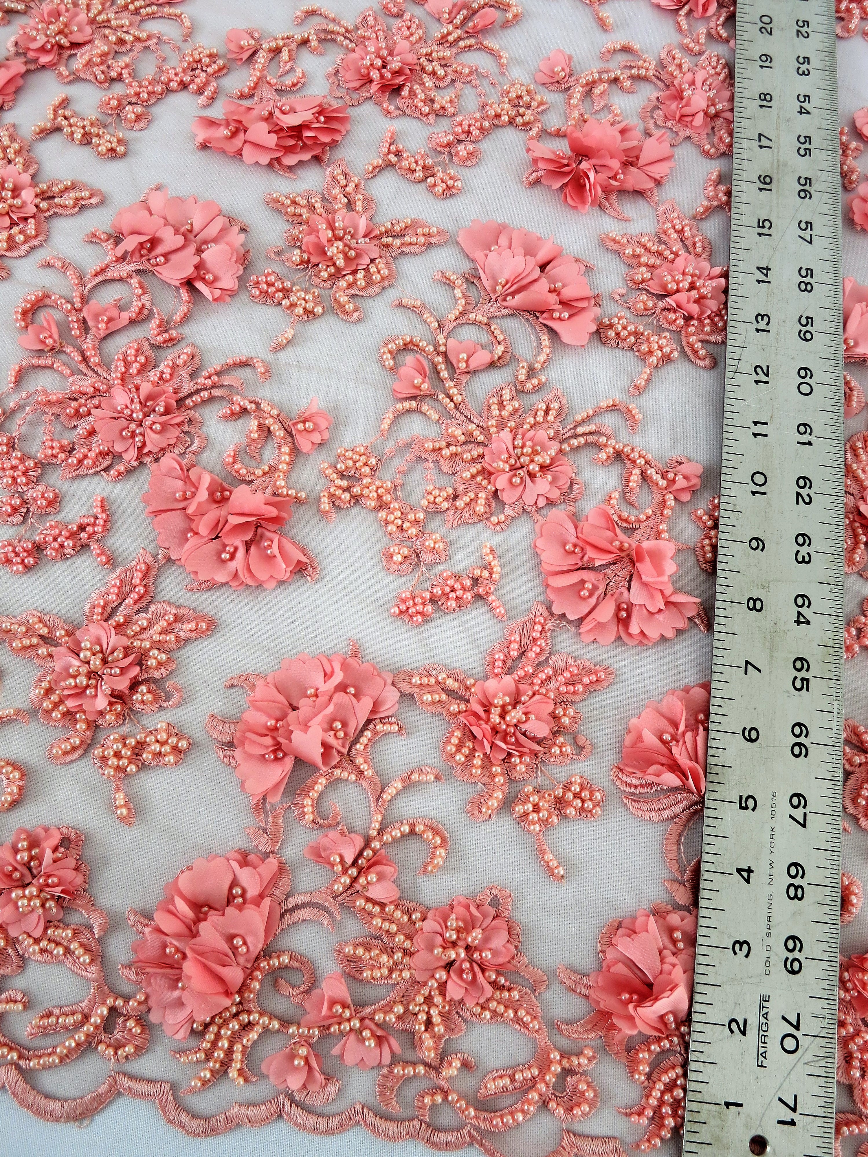 fabric lace mesh beaded coral embroidered floral serving retail needs wholesale bridal